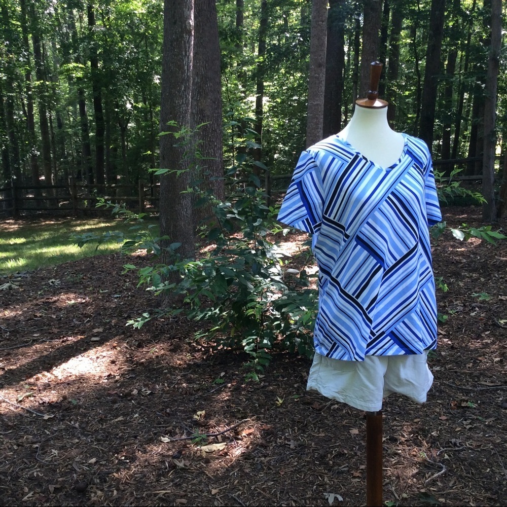 Christopher & Banks Shades of Blue Striped Tshirt